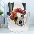 thumbnail image 4 of Jack Russell Soft Flannel Fleece Throw Blanket, Colorful Design with Blossoming Floral Wreath Dog Puppy Portrait Watercolor, Cozy Plush for Indoor and Outdoor Use, 50" x 70", Multicolor, by Ambesonne, 4 of 5
