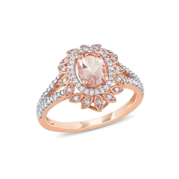 3/4 Carat (Ctw) Morganite Ring in 10K Rose Pink Gold with Diamonds
