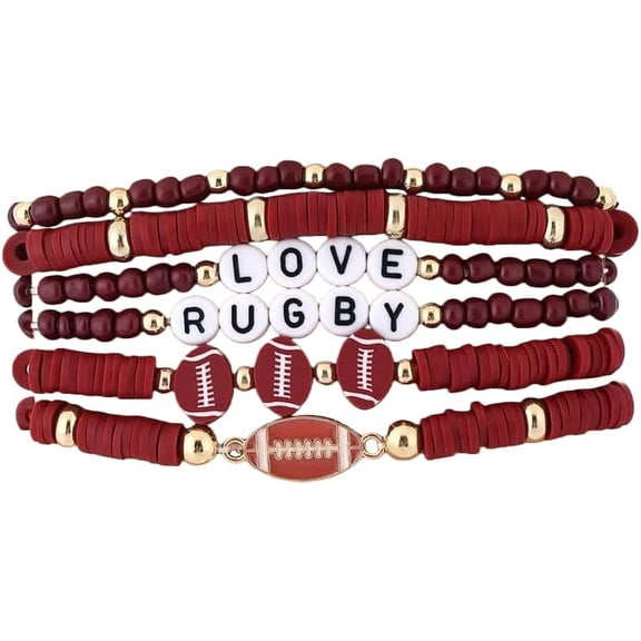 Game Day Stackable Beaded Bracelets for Women Sports Fan Charm Bracelet Adjustable Heishi Clay Stretch Bangles Football Mom Accessories Holiday Gifts