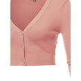 thumbnail image 4 of A2Y Women's Solid Cropped Bolero 3/4 Sleeve Button Down V-Neck Cardigan Sweater Peach Beige 2XL, 4 of 5