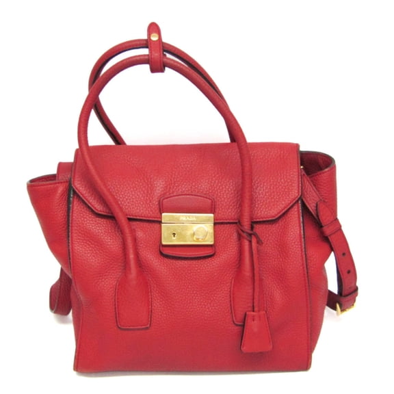 Pre-Owned Prada VIT DAINO BN2673 Women's Leather Handbag,Shoulder Bag Red Color