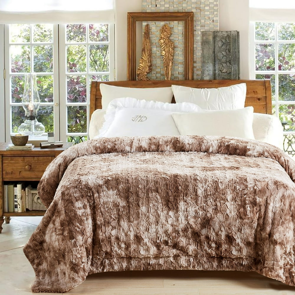 Chanasya Faux Fur Bed Blanket Super Soft Fuzzy Light Weight Luxurious