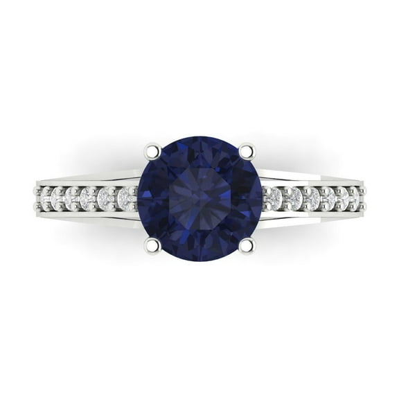 2.21ct Round Cut Blue Sapphire 14k White Gold Engraving Statement Bridal Wedding Designer Ring Size 7.5