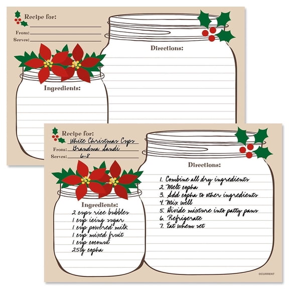 Current Christmas Mason Jar Recipe Cards - 4'' x 6'' (Set of 48), Card Stock