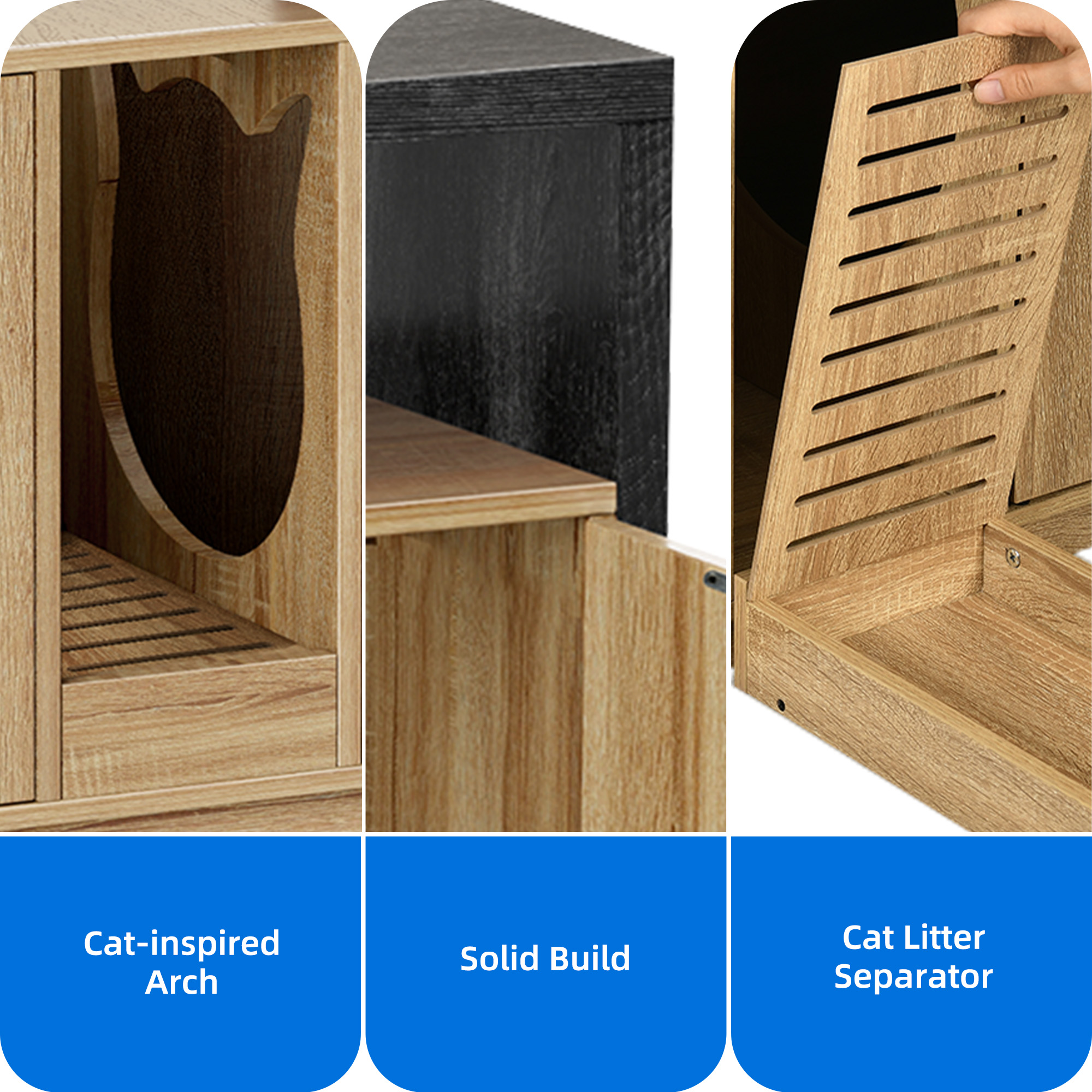 Dextrus Cat Litter Box Enclosure for 2 Cats, Wooden Long Cat Litter Box Enclosure with Power Outlet & LED Light, Double Rooms - Oak Brown