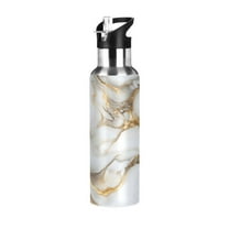 ALAZA White Marble Water Bottle Insulated Flask Stainless Steel Straw Lid 20 oz