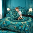thumbnail image 4 of meiyoeat Teal Peacock Pattern Queen Comforter Set For Adults,Vintage Boho Art Comforter Sets Queen For Women,Black Reversible,3 Pieces, 4 of 7