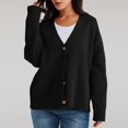 thumbnail image 5 of BODOAO Women's Solid V Neck Button Down Long Sleeve Lightweight Basic Cotton Soft Knit Cardigan Sweaters Women's Autumn Winter Solid Color Long Sleeved Warm Knit Cardigan Sweater Jacket Black L, 5 of 9