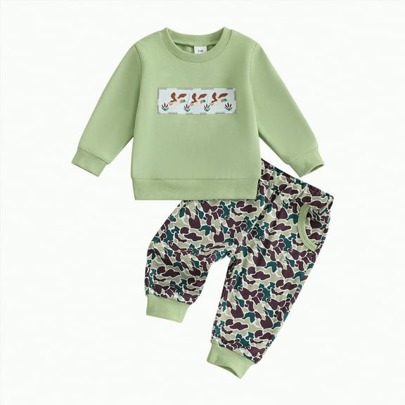 Baby Clothes Boy Kids Boys Fall/Winter Embroidery Long Sleeve Stretch Waistband 6M 12M 24M 2T 3T 4T 5T Sweatshirt and Elastic Pants Set Outfits 2PCS