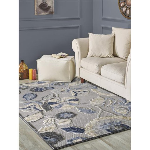 L Baiet DR642B57 5 x 7 ft. Nadia Floral Rug, Blue