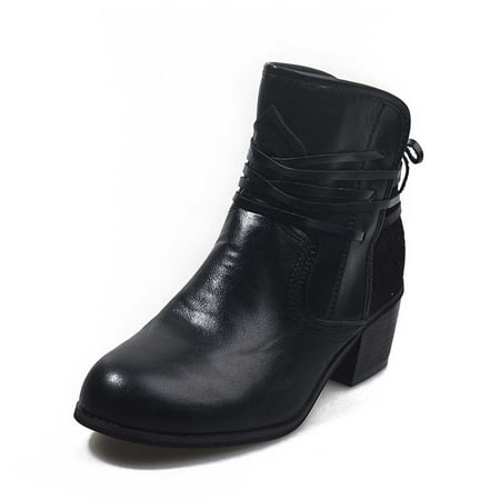

asdoklhq Womens Boots Clearance Under $20 Lace Up Thick Heel Classic Short Boots