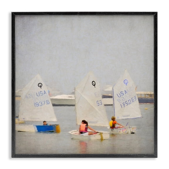 Stupell Industries Transitional People Floating Dinghy Boats Watercraft Ocean Scenery Black Framed Giclee Art, 24 x 24, by Graffitee Studios