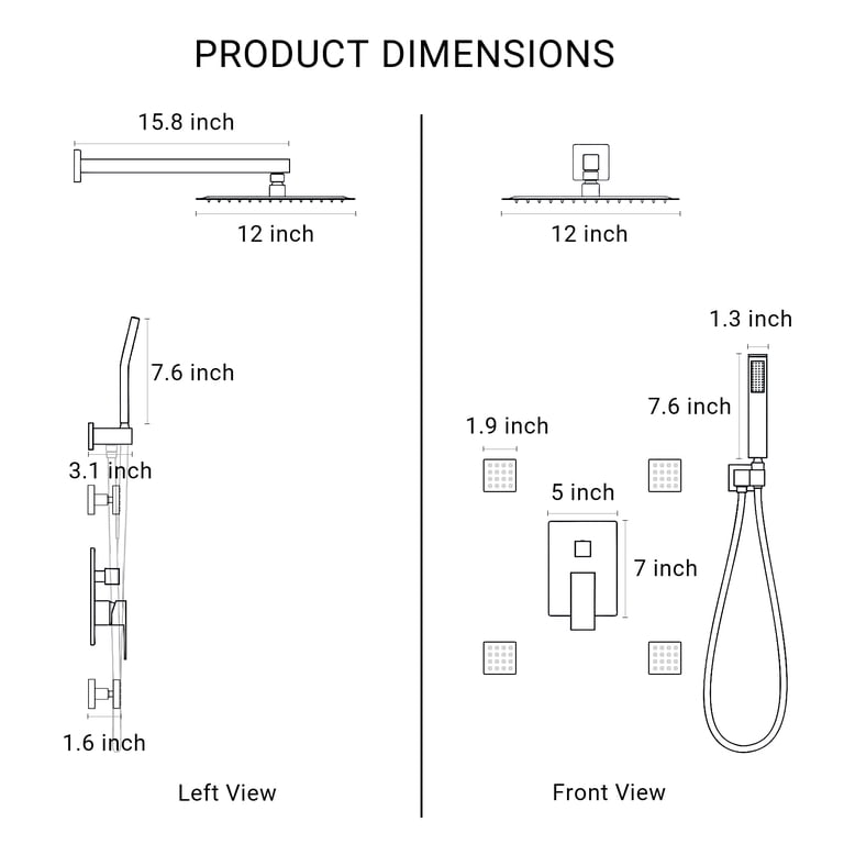 Jet Wall Sprayer Black Square Shower Body Spray Jet - 4 Inch Wall Mount ...