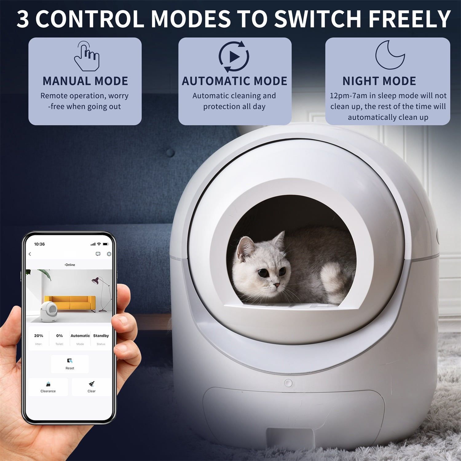 Pefilos Self -Cleaning Cat Litter Box for Indoor Cats, No Scooping Automatically Cat Litter Boxes for Multiple Cats, Secure,Odor Removal , App Control Cat Litter Box for Kittens, White Pefilos Self -Cleaning Cat Litter Box for Indoor Cats, No Scooping Automatically Cat Litter Boxes for Multiple Cats, Secure,Odor Removal , App Control Cat Litter Box for Kittens, White