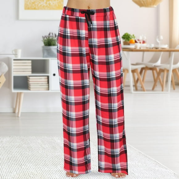 Women's Spring Fashion Casual Plaid Lace Cotton Can Be Worn Outside Pajamas Home Pants Cotton Poplin Pajamas Poplin Pajama Pants Women Preppy Pajamas zh-Red L
