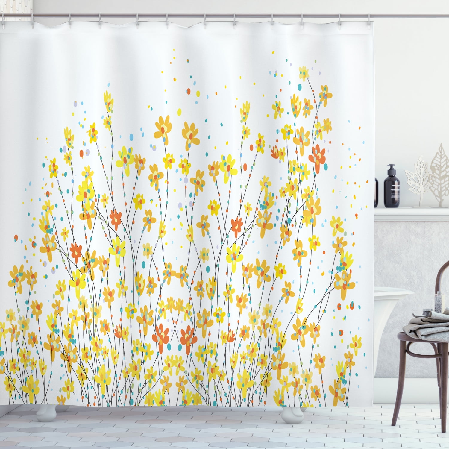 Calla Lily Flower and Dragonfly Bathroom Fabric Shower Curtain and Hooks 71inch 