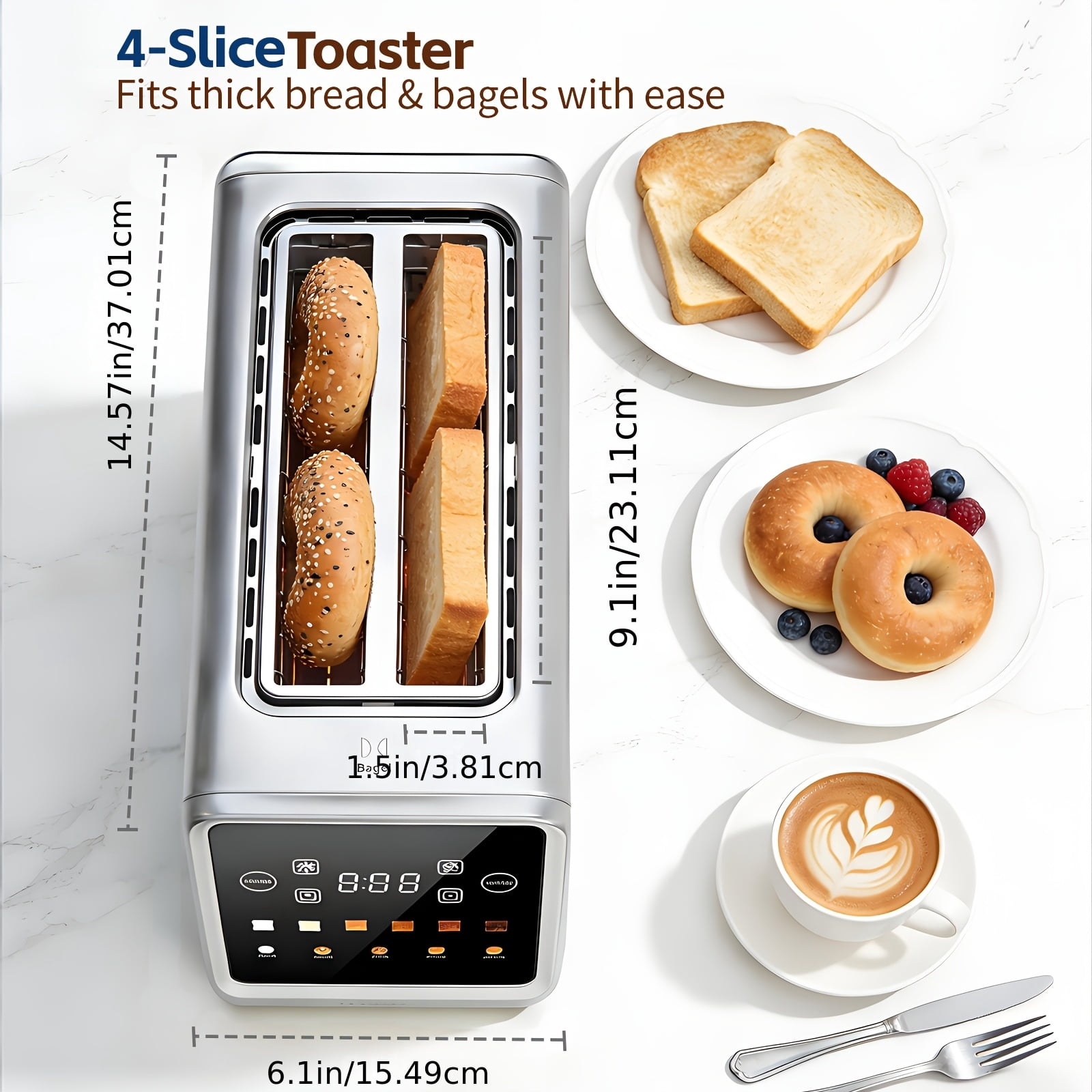 4-Slice Long Slot Toaster with LED Touchscreen, Extra-Wide Slots, Stainless Steel