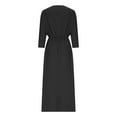 thumbnail image 6 of Taylonsss Womens Casual Long Dress High Waist Split Detail V Neck Short Sleeve Solid Color Relaxed Fit Everyday Outfit, 6 of 8