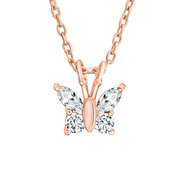 Bling Jewelry Womens Mini Purple CZ Butterfly Pendant Necklace Rose Gold Sterling Silver for Teens