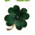 thumbnail image 3 of Shamrock Gold Plated Four Leaf Brooch Clover Retro Lapel Pin St. Patricks Day Accessory (green), 3 of 3