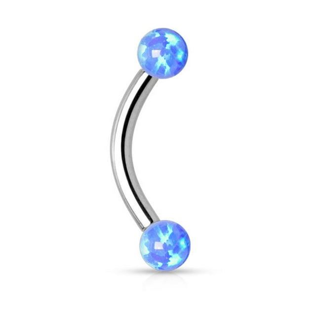 Eyebrow Ring 16G Curved Barbell Internally Threaded Synthetic Opal Balls 8mm