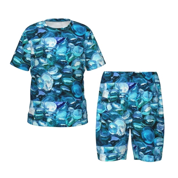 Fotbe Blue Kyanite Pijama Estampada de 2 Piezas para Niños – Ropa de Dormir de Manga Corta Cómoda para Niños y Niñas, Camiseta y Shorts de Algodón-Small