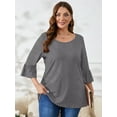 thumbnail image 2 of SHOWMALL Women's Plus Size Blouses Fared Sleeve Ultimate T shirts Gray 5X Scoop Neck Casual Tunic Tops 3/4 Sleeves Basic Tops, 2 of 7