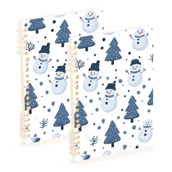 FORMRS 1-Subject Spiral Notebook 8" x 5" College Ruled 60 Refillable Sheet A5 Hard Cover, 2 Pack, Blue Cute Snowmen