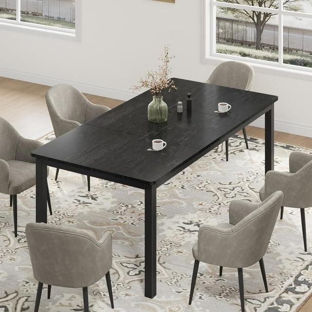 Yiwa Long Industrial Dining Table, 71"/79" Sturdy Metal Frame Kitchen Table, Round Corner Design, Seats 6-8, Easy Assembly