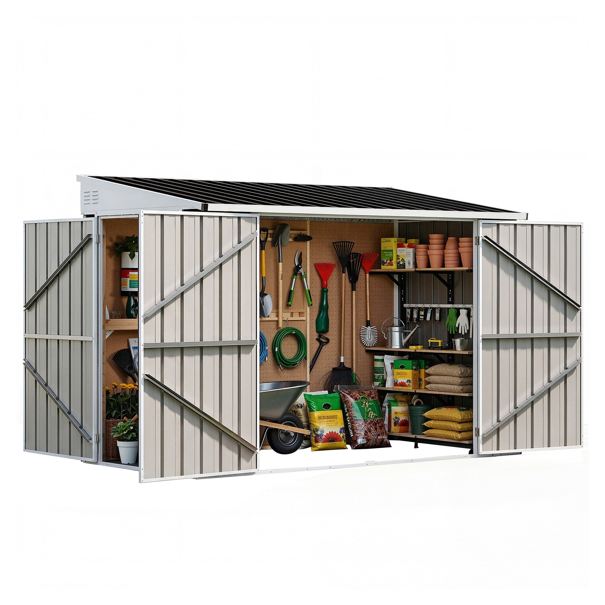 Uforic 7' x 4' Outdoor Weatherproof Storage Shed, Metal Bike Shed with Lockable Doors, Garden Storage for Lawn Equipment, Tools and Trash Cans, Dark Gray