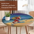 thumbnail image 6 of Coastal Santa Christmas Fitted Tablecloth with Elastic Edged, Round Table Cloth for Dining Table, Blue Xmas Beach Seaside Waterproof Oil Proof Table Cover for Indoor Outdoor 45"-54", 6 of 9