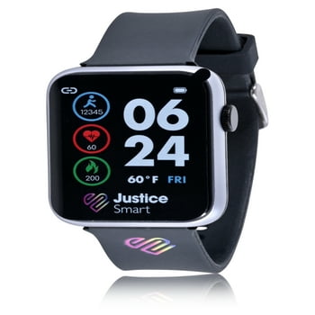 Justice Unisex Tween Smartwatch with Perforated Band in Black- JSE4225WM