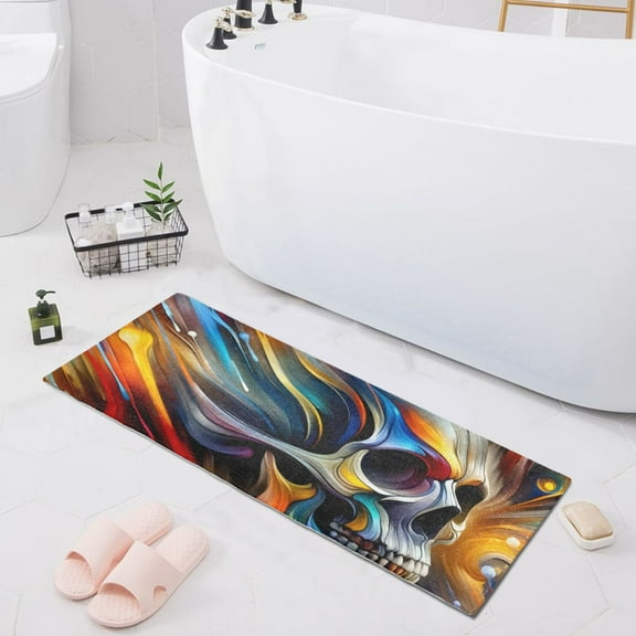 Bath Mat Soft Plush Non-Slip Absorbent Bathroom Rugs 39"x20" Abstract Colorful Skull Head