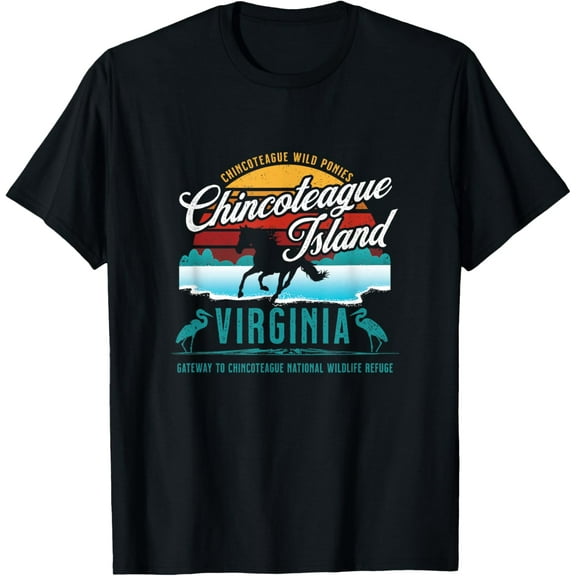 Chincoteague Island Virginia Wild Ponies Retro Sun Souvenir T-Shirt