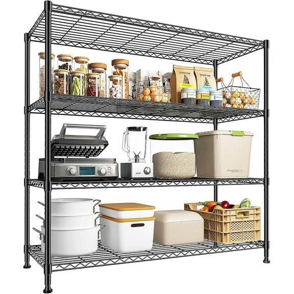 Storage Shelves 5 Tier Wire Shelving Unit Adjustable Metal Shelving Wire Shelf Pantry Shelves Wire Commercial Rack for Closet Kitchen Pantry Utility Room Garage 45" Wx 13.5" Dx70.5 H Black