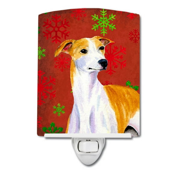 Caroline's Treasures LH9328CNL Whippet Red and Green Snowflakes Holiday Christmas Ceramic Night Light, 6x4x3",
