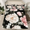 thumbnail image 2 of Manfei Retro Peony Full Size Sheets 4pcs for Women Girls, Vintage Blossoms Bed Sheets, Tropical Floral Sheet Sets, Pink Black Beige Bedroom Decor, 2 of 7