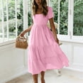thumbnail image 6 of MYAOYI Women's Dresses Boho Flowy Midi Dress Square Neck Short Sleeve Ditsy Floral Tiered Casual Summer Dress, 6 of 7