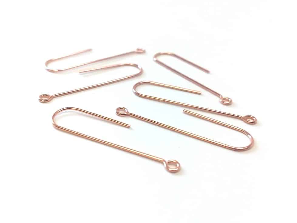 E617C - 100 pcs 304 Stainless Steel Earring Hooks - 37mm x 11mm - Hole: 1.7mm - Long Ear Wire Stick Bar - Rose Gold - Parallel Loop