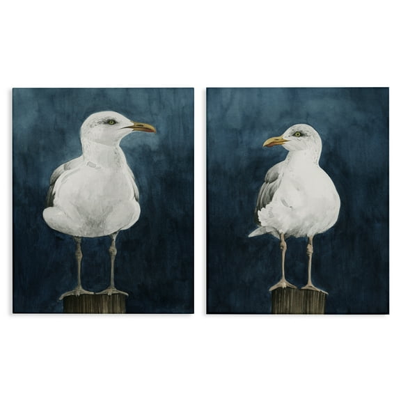 Stupell Industries Seagull Standing on Log Animals Painting Wrapped Canvas Art Print Wall Art, 16 x 20, Set of 2