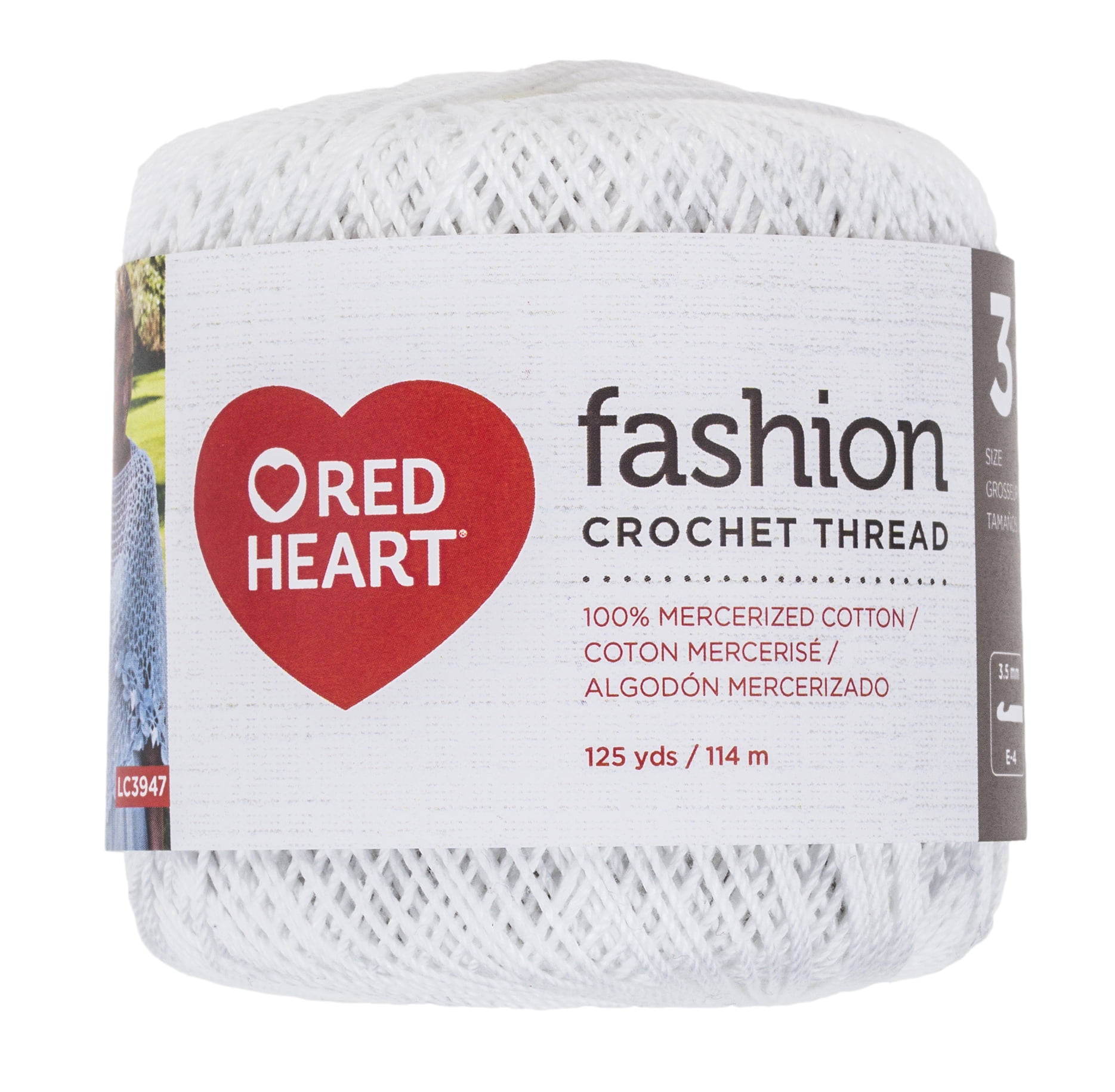 Red Heart Fashion Cotton Size 3 White Yarn, 1 Each