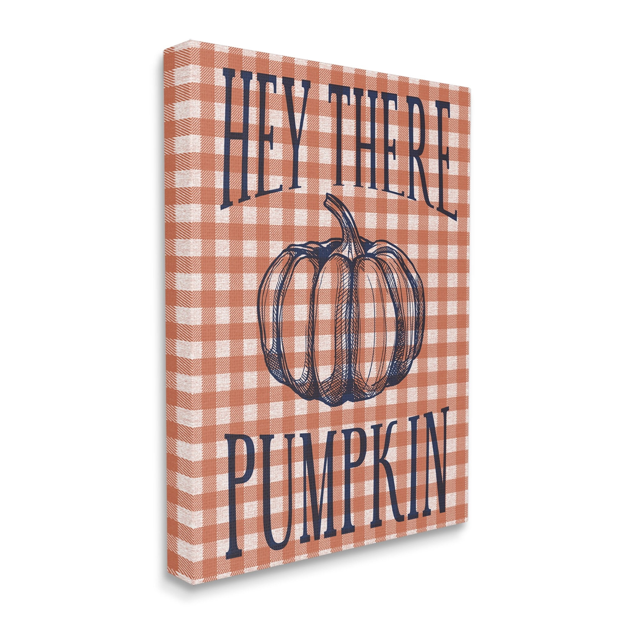 Stupell Industries Hey There Pumpkin Phrase Orange Checkered Plaid, 30 x 40,Design by Daphne Polselli