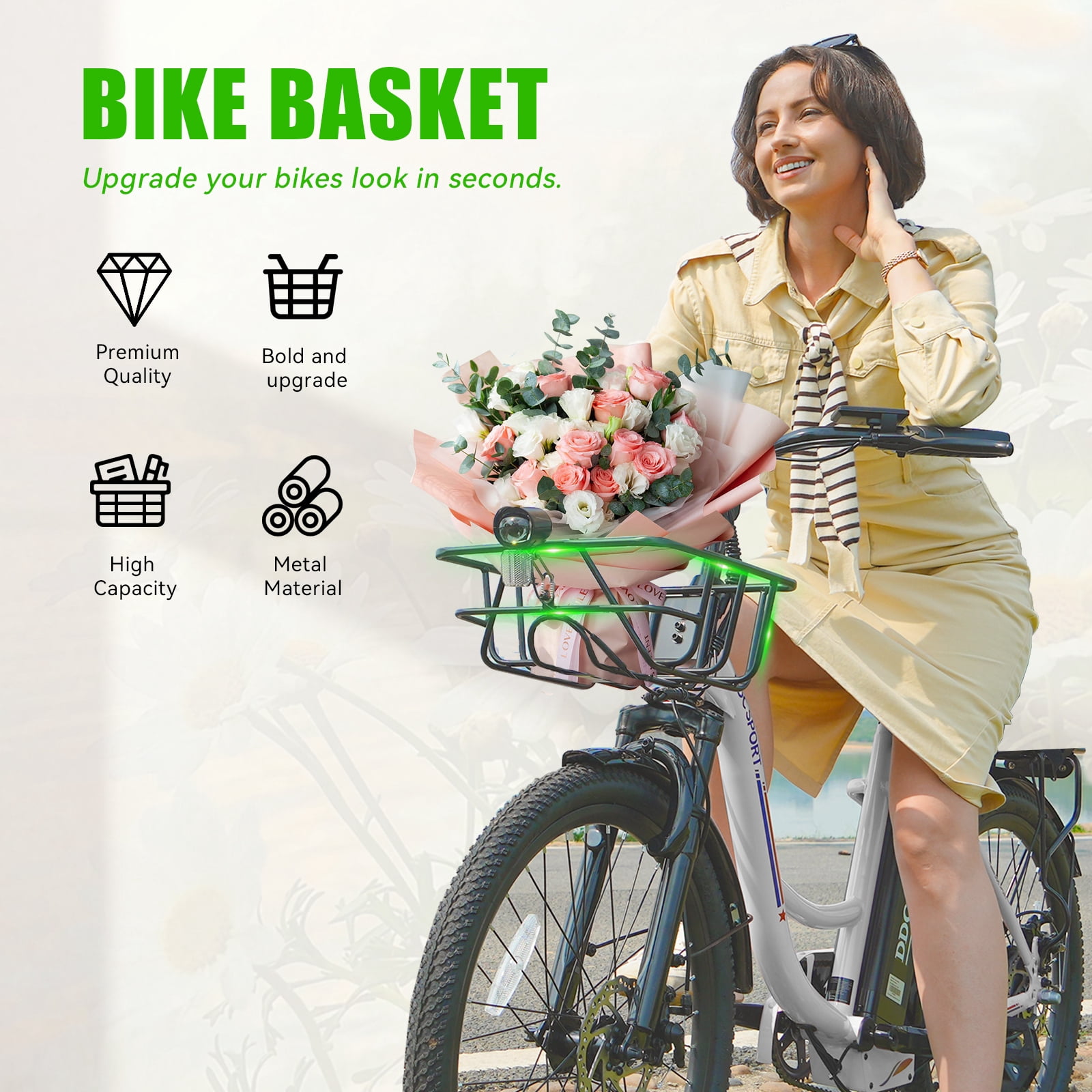24 Inch Cruiser Electric Bike, E-Bike for Adults, Ebike with 36V 10.4AH Removable Battery, Step Through Ebike for Women Men,City Electric Bicycle,for City Commute