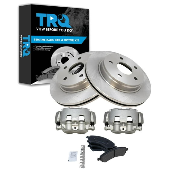 TRQ Front Brake Pad & Rotor Kit Brake Caliper Brake Pads Brake Rotor Semi-Metallic Fits Select 2006-2008 Dodge Ram 1500