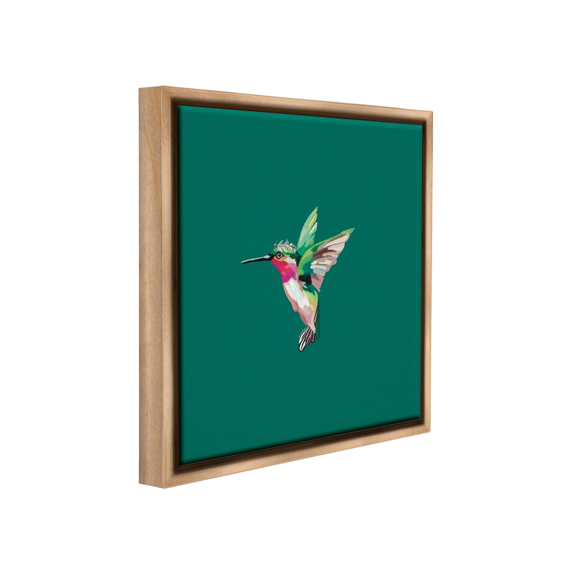 Stupell Industries Hummingbird with Tiara Animals & Insects Painting Brown Floater Framed Canvas Art Print Wall Art, 18 x 18