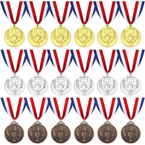 18 Pcs Gold Silver Bronze Award Medals, 1st 2nd 3rd Award Medals Winner Medals Gold Silver Bronze Prizes for Competition, Sport, Party, 2 Inch