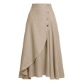thumbnail image 6 of Maxi Flowy Skirts for Women Summer Elastic High Waisted Dressy Casual Ruffle Asymmetrical Hem Long Linen Wrap Skirt, 6 of 7