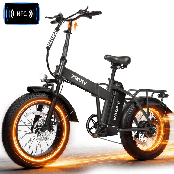 ESKUTE D300 Electric Bike for Adults, Folding Ebike with 1200W Peak Motor 28MPH, 48V 20.8Ah Removable Battery, 20"x4.0" Fat Tires, 80 Miles 7-Speed Gear, NFC Unlock,Gray, UL2849
