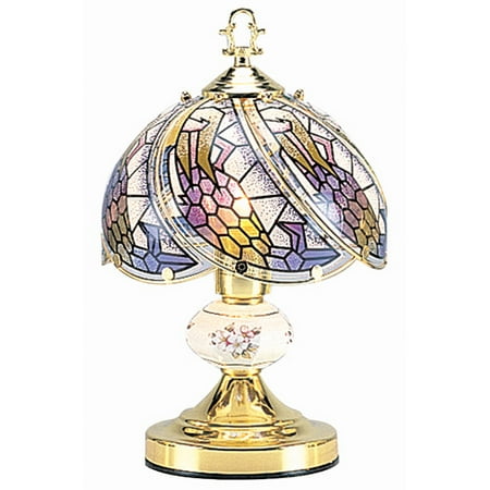 OK Lighting OK-606-4G 14.25-Inch   Touch Lamp with Tiffany Glass Floral Theme, Gold