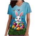 thumbnail image 2 of Ounisa Womens Short Sleeve Tees V Neck Easter Bunny Printed Retro Pattern Pocket Loose Fit Cotton 2026 Spring Summer Daily Casual Fashion Comfortable Tops S-2XL, 2 of 6